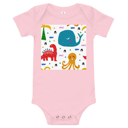 Light Soft Baby Bodysuit - A Whale, A Dinosaur & an Octopus