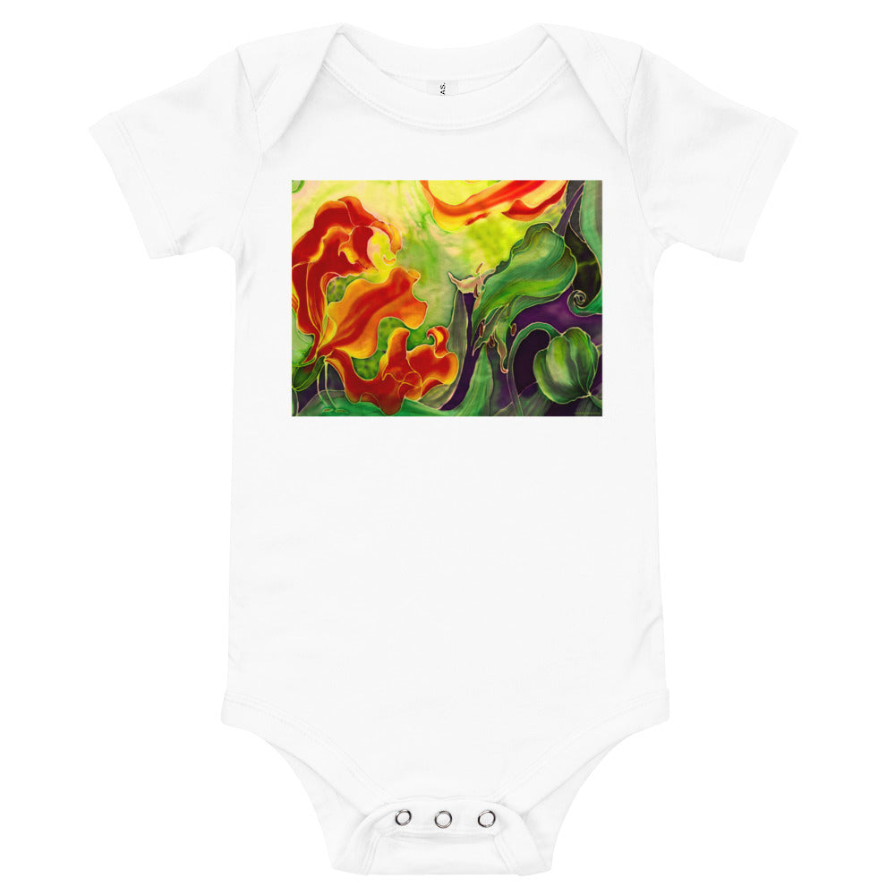 Light Soft Baby Bodysuit - Red & Yellow Flower Watercolor