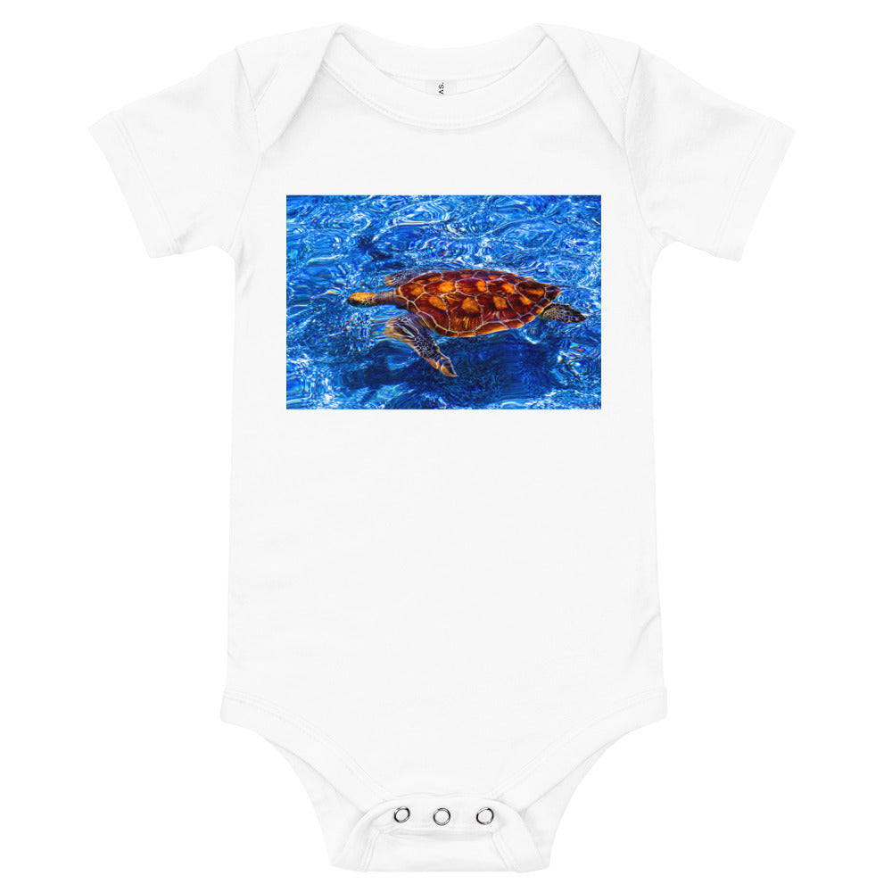 Light Soft Baby Bodysuit - Loggerhead Sea Turtle In Blue Water