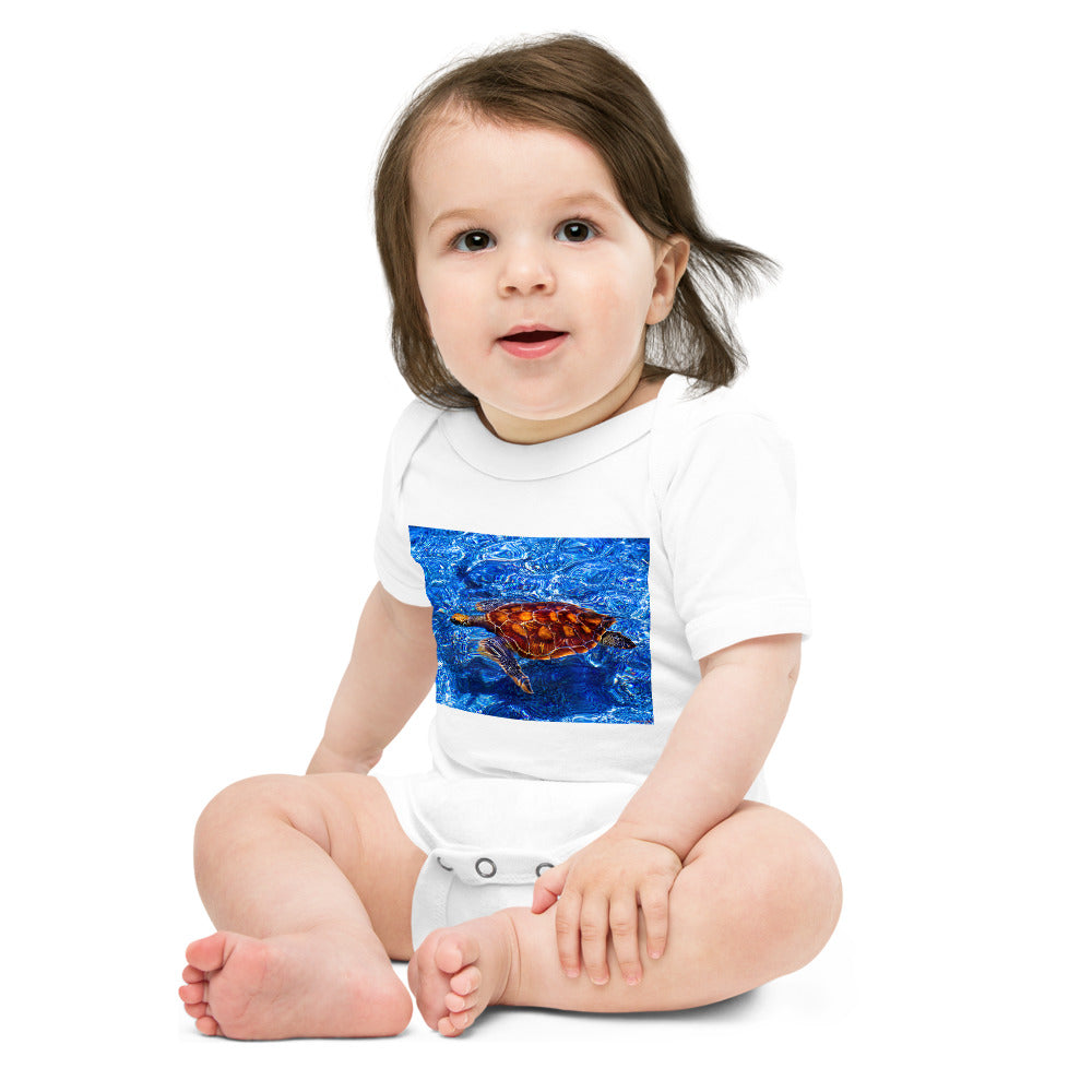 Light Soft Baby Bodysuit - Loggerhead Sea Turtle In Blue Water