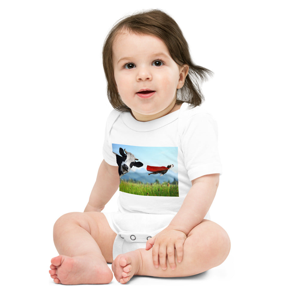 Light Soft Baby Bodysuit - Cow & Super Dog
