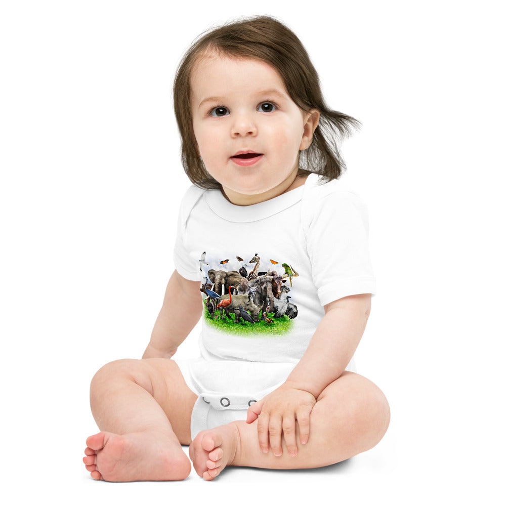 Light Soft Baby Bodysuit - A Bunch of Wild Animals