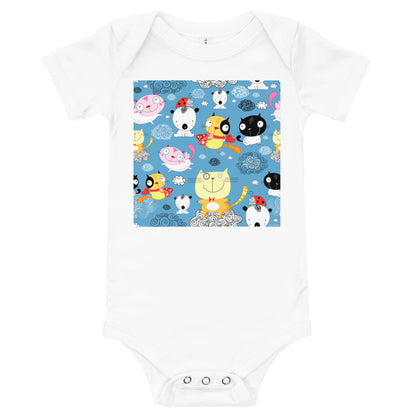 Light Soft Baby Bodysuit - Happy Cats in Clouds