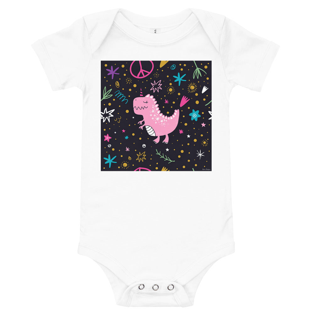 Light Soft Baby Bodysuit - Pink Dino. Peace Out!