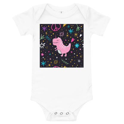 Light Soft Baby Bodysuit - Pink Dino. Peace Out!
