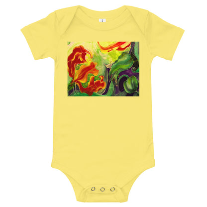 Light Soft Baby Bodysuit - Red & Yellow Flower Watercolor