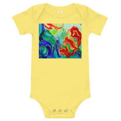 Light Soft Baby Bodysuit - Red Flower Watercolor with Blue