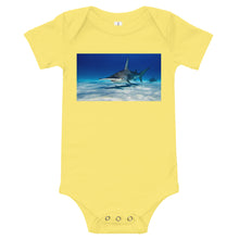 Load image into Gallery viewer, Light Soft Baby Bodysuit - Swim&#39;n with Hammerheads
