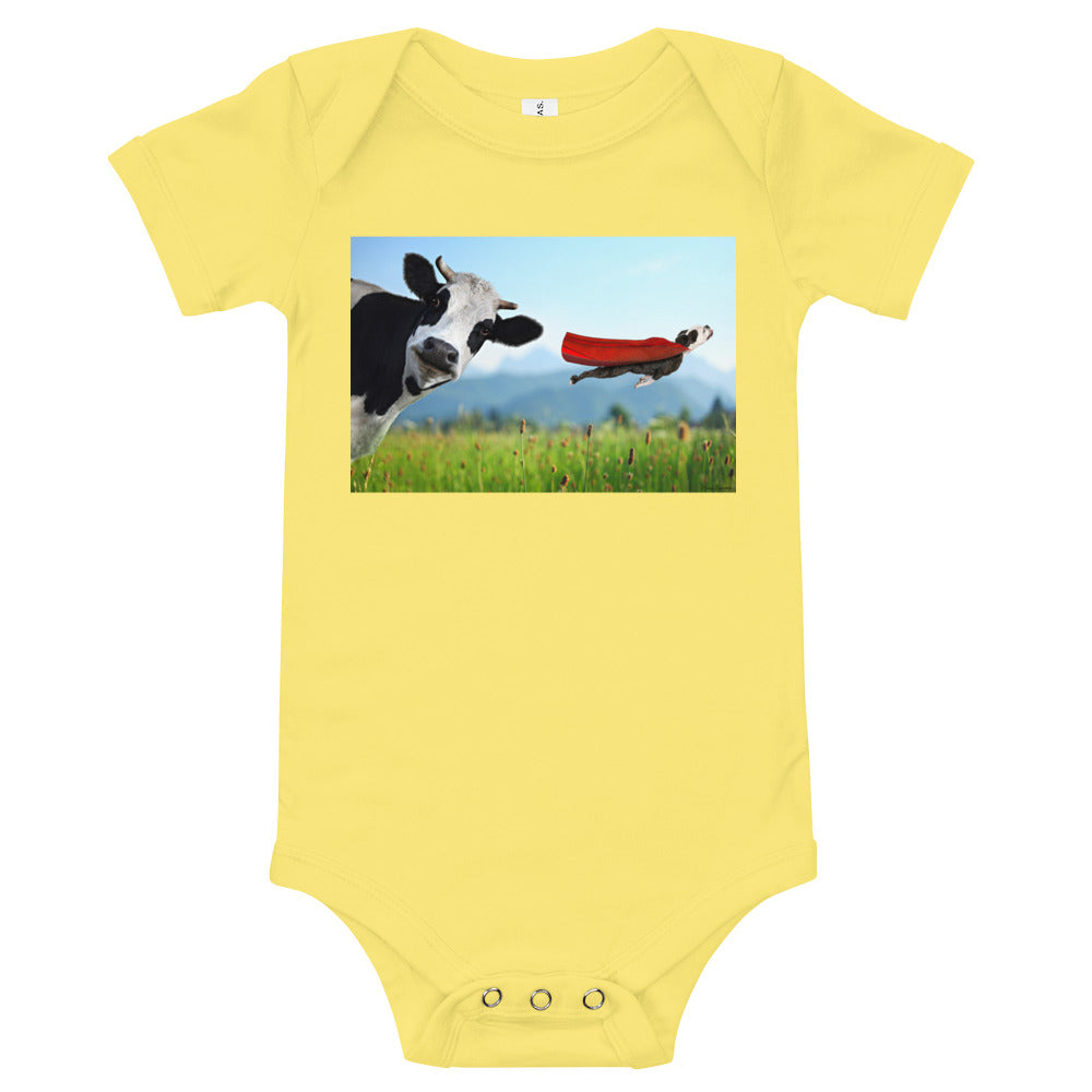 Light Soft Baby Bodysuit - Cow & Super Dog