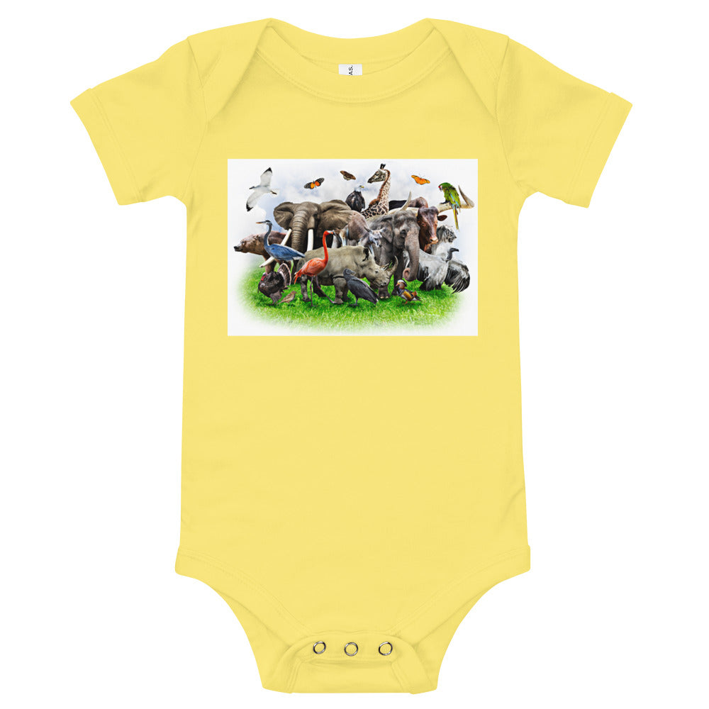 Light Soft Baby Bodysuit - A Bunch of Wild Animals