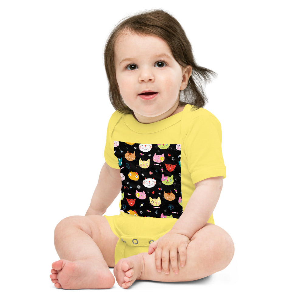 Light Soft Baby Bodysuit - Cat Faces
