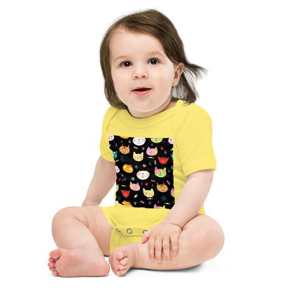 Light Soft Baby Bodysuit - Cat Faces