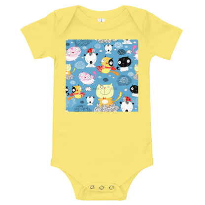 Light Soft Baby Bodysuit - Happy Cats in Clouds