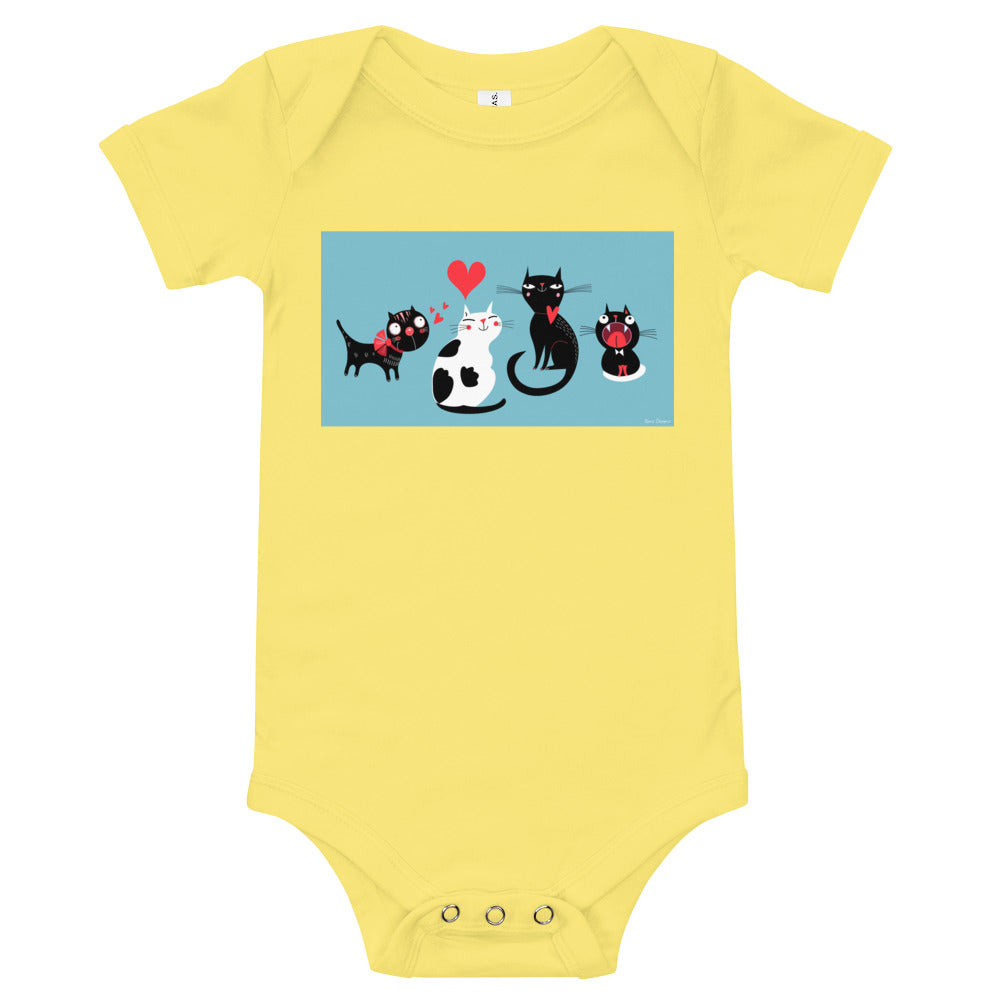 Light Soft Baby Bodysuit - 4 Cats in Love
