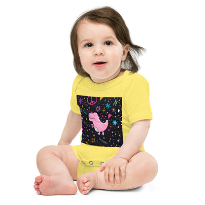 Light Soft Baby Bodysuit - Pink Dino. Peace Out!
