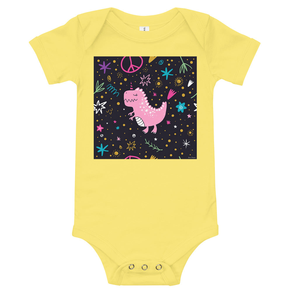 Light Soft Baby Bodysuit - Pink Dino. Peace Out!