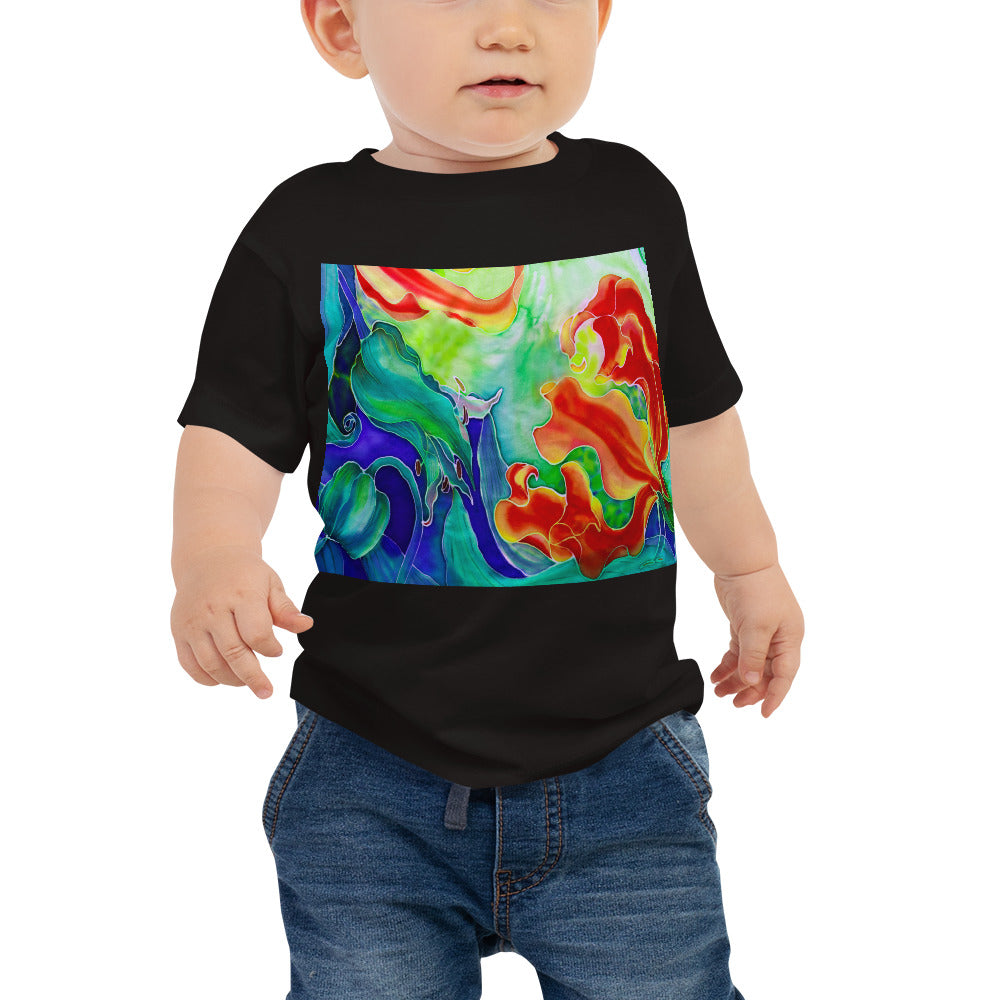 Baby Jersey Tee - Red Flower Watercolor with Blue