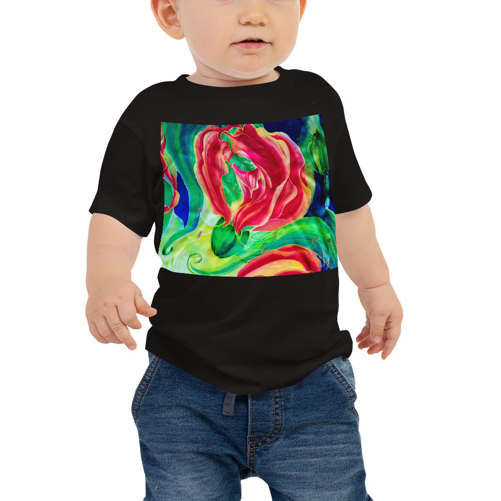 Baby Jersey Tee - Red Flower Watercolor with Yellow