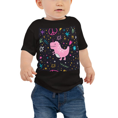 Baby Jersey Tee - Pink Dino. Peace Out!
