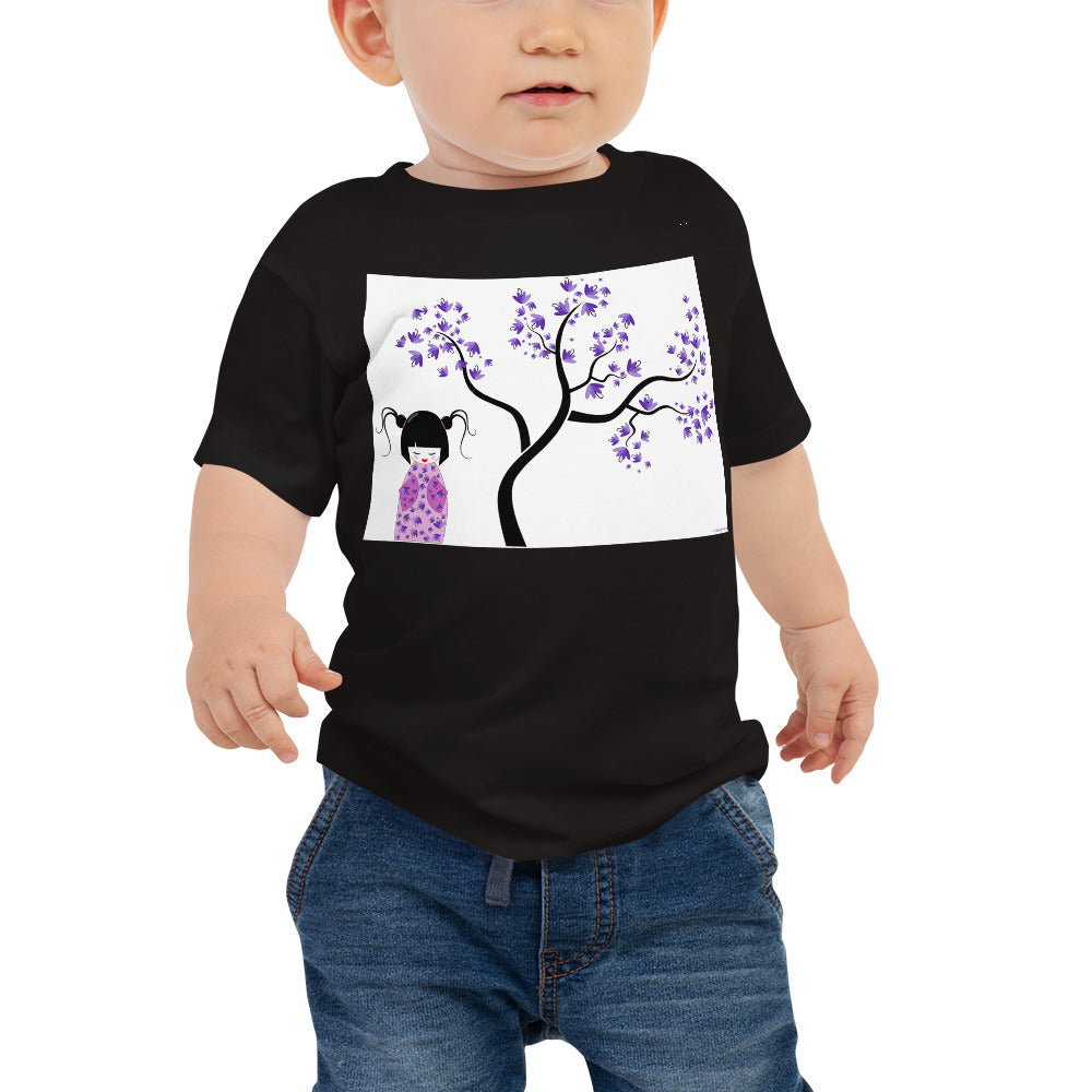 Baby Jersey Tee - Kokeshi Doll with Purple Flowers