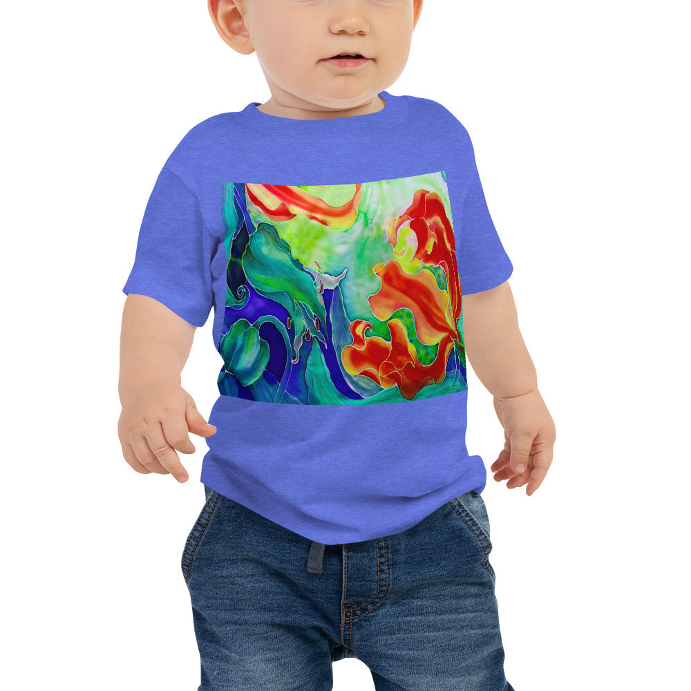 Baby Jersey Tee - Red Flower Watercolor with Blue
