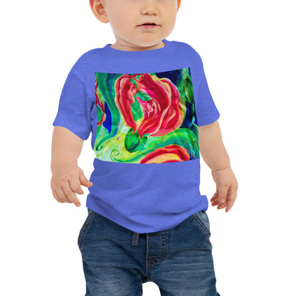 Baby Jersey Tee - Red Flower Watercolor with Yellow