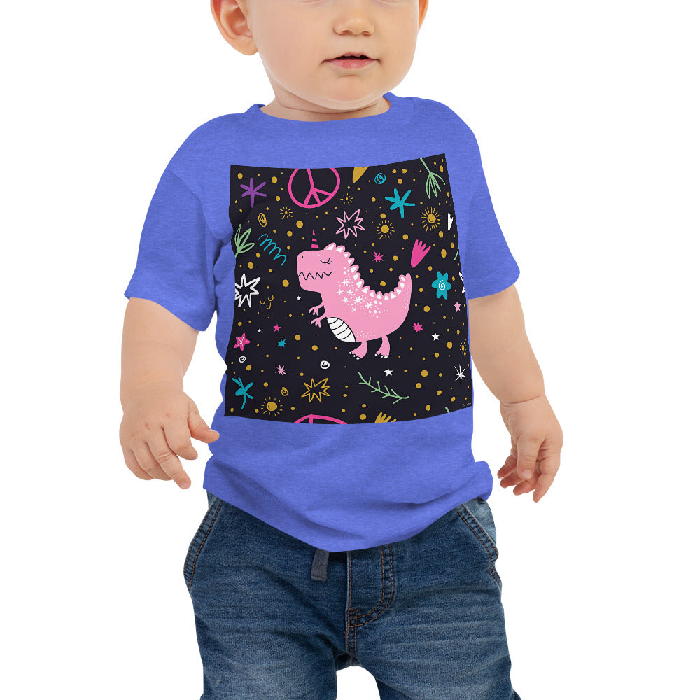 Baby Jersey Tee - Pink Dino. Peace Out!