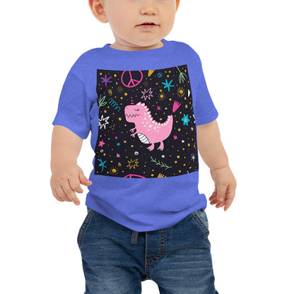 Baby Jersey Tee - Pink Dino. Peace Out!
