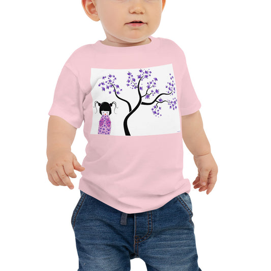 Baby Jersey Tee - Kokeshi Doll with Purple Flowers