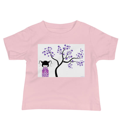 Baby Jersey Tee - Kokeshi Doll with Purple Flowers