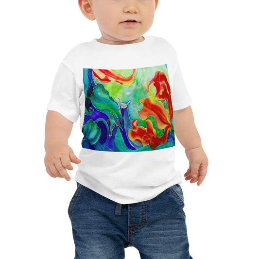 Baby Jersey Tee - Red Flower Watercolor with Blue