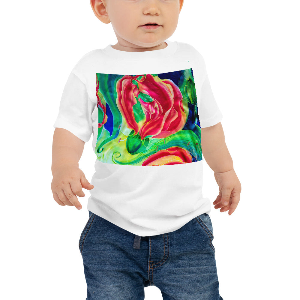 Baby Jersey Tee - Red Flower Watercolor with Yellow