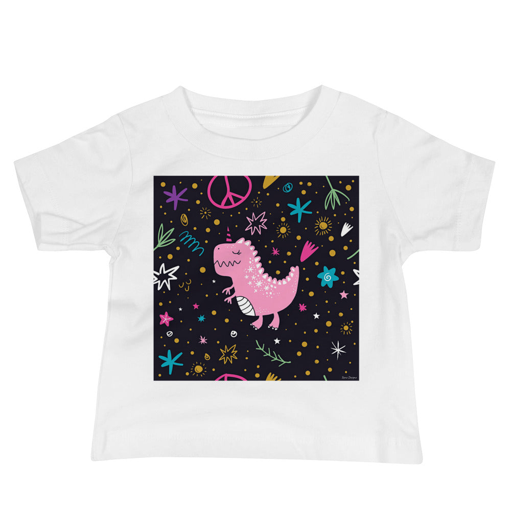 Baby Jersey Tee - Pink Dino. Peace Out!