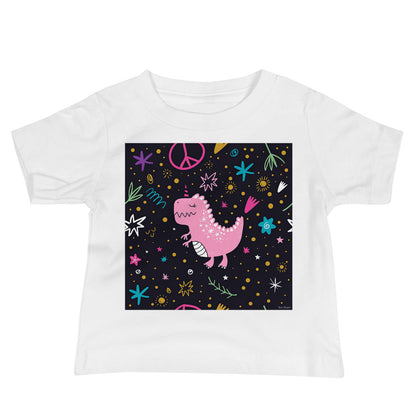 Baby Jersey Tee - Pink Dino. Peace Out!