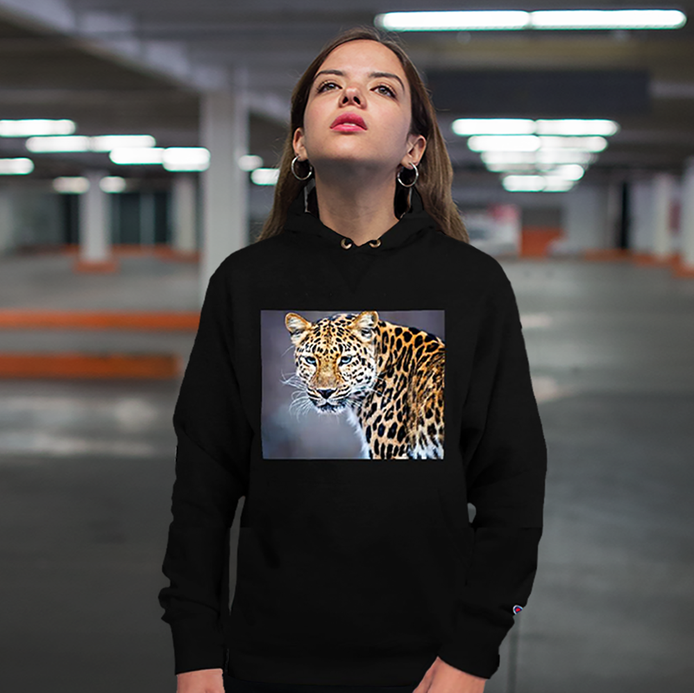 Champion Hoodie Print on Front - Blue Eyed Leopard