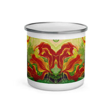 Load image into Gallery viewer, Happy Camper Silver Rim Enamelware Mug - Red Flower Watercolor

