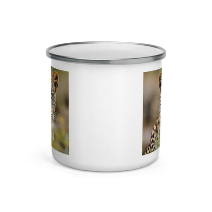 Happy Camper Silver Rim Enamelware Mug - Green Eyed Leopard