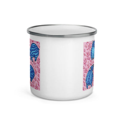 Happy Camper Silver Rim Enamelware Mug - Funny Blue Tapirs