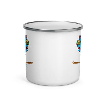 Happy Camper Silver Rim Enamelware Mug - Yeti Lift Off!
