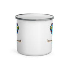 Load image into Gallery viewer, Happy Camper Silver Rim Enamelware Mug - Yeti Lift Off!
