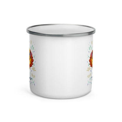Happy Camper Silver Rim Enamelware Mug - Roarrrr