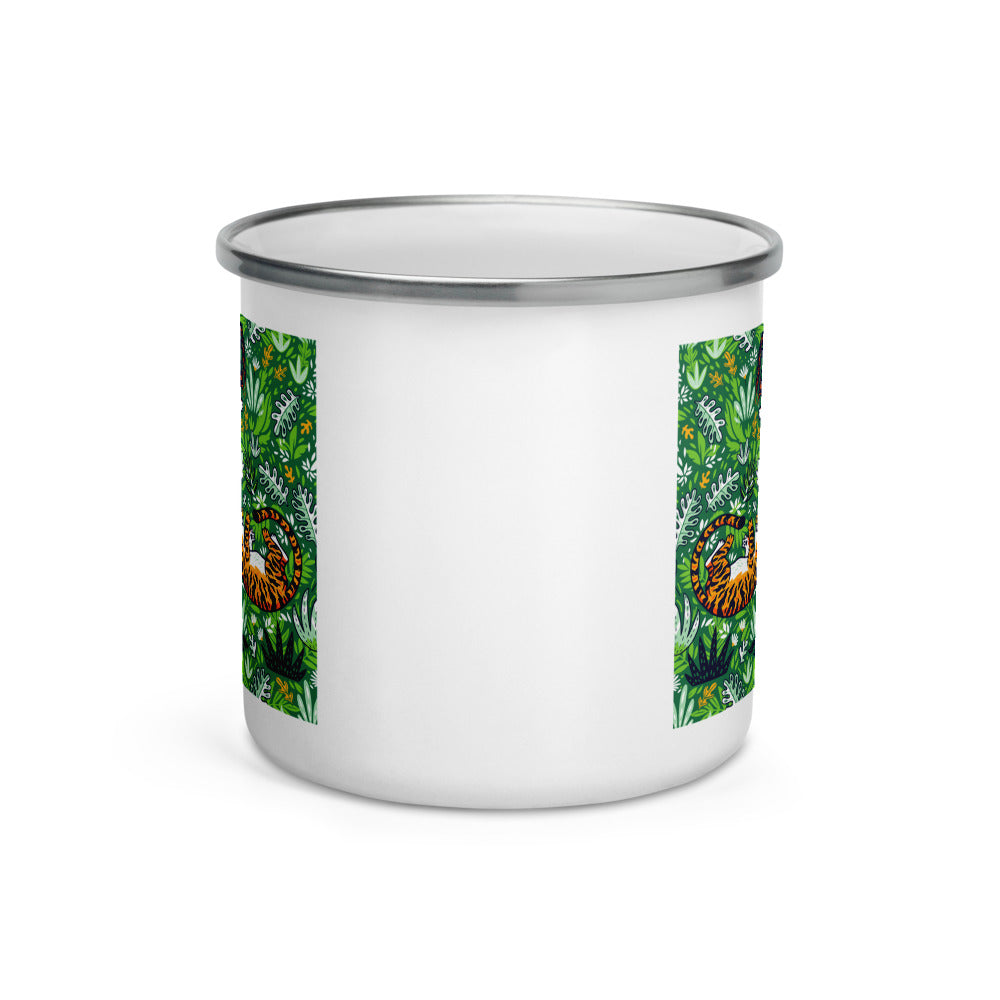 Happy Camper Silver Rim Enamelware Mug - Very Silly Tigers