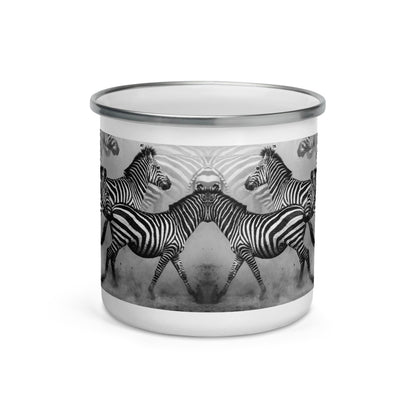 Happy Camper Silver Rim Enamelware Mug - Zebra Dust