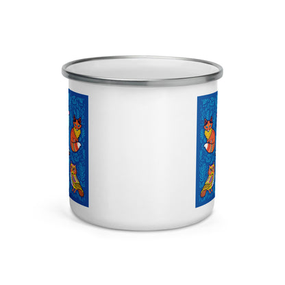 Happy Camper Silver Rim Enamelware Mug - Blue Moose & Friends