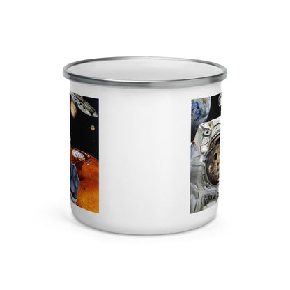 Happy Camper Silver Rim Enamelware Mug - Space Kitty