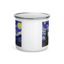Load image into Gallery viewer, Happy Camper Silver Rim Enamelware Mug - van Gogh: The Starry Night
