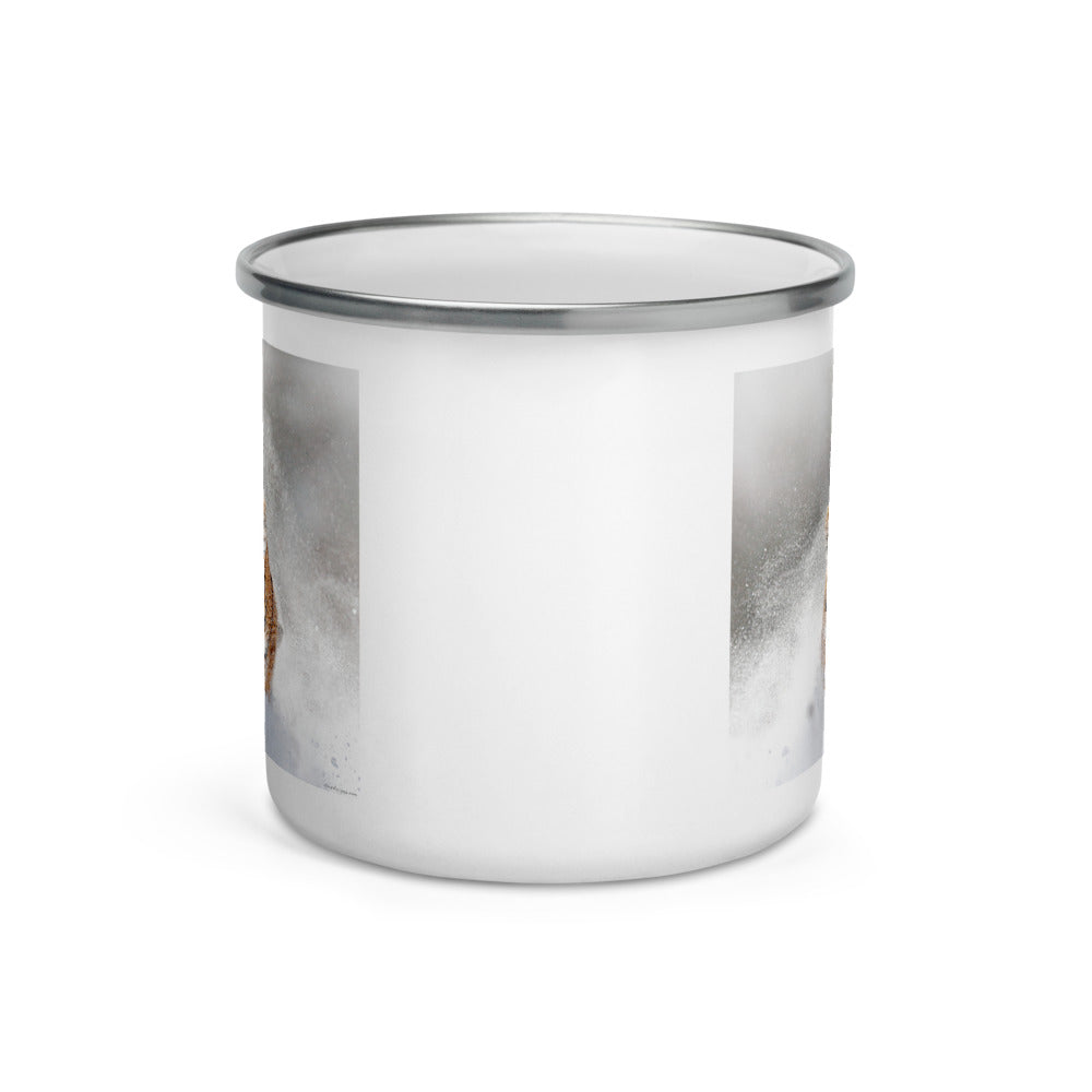 Happy Camper Silver Rim Enamelware Mug - Snow Tiger