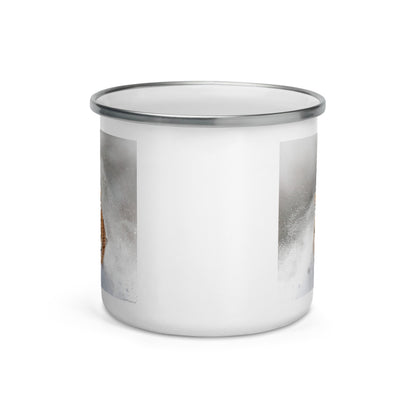 Happy Camper Silver Rim Enamelware Mug - Snow Tiger