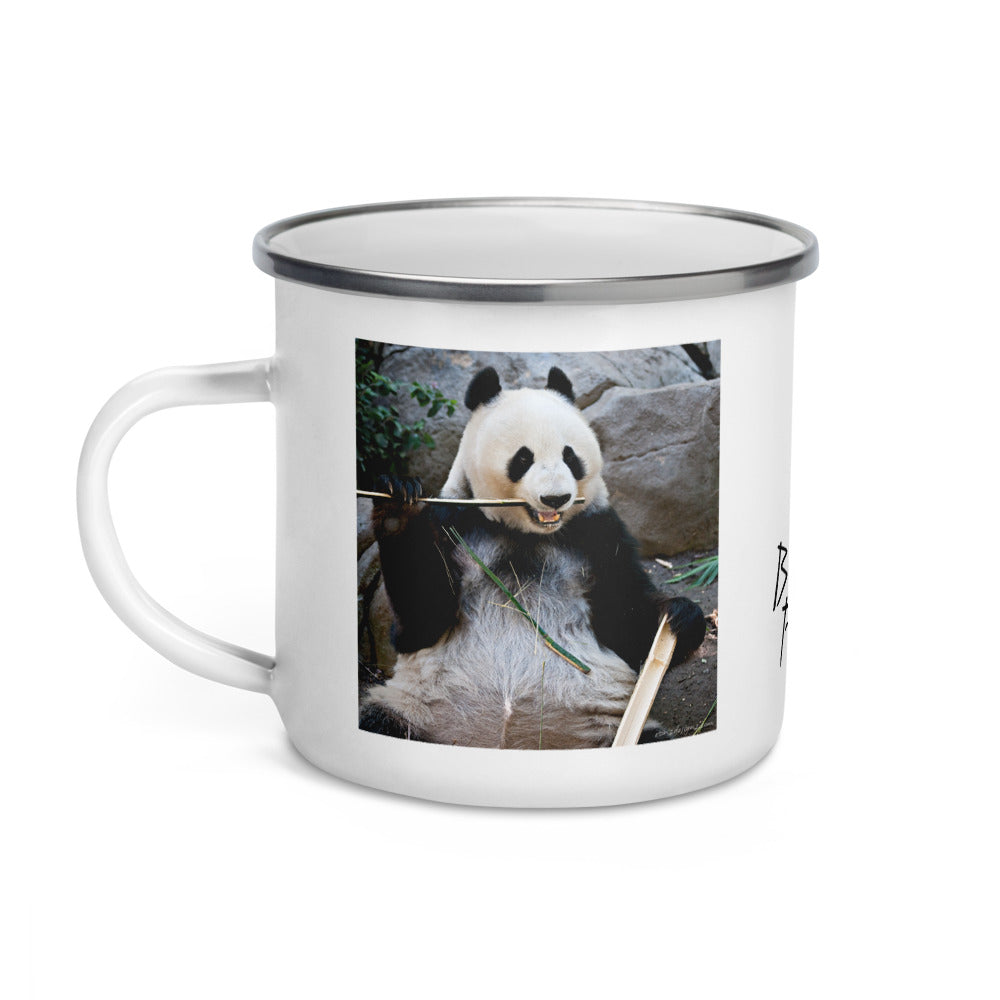 Happy Camper Silver Rim Enamelware Mug - Bamboo Panda