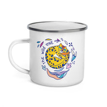 Load image into Gallery viewer, Happy Camper Silver Rim Enamelware Mug - The Wild One
